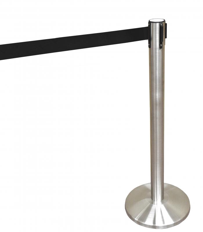 Stainless Steel Crowd Control System with Black Rectractable Belt Barrier 1 Stainless Steel Crowd Control System with Black Rectractable Belt Barrier